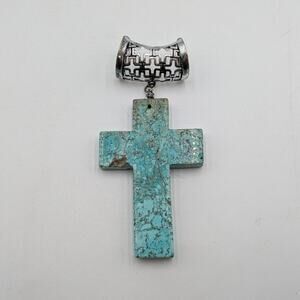 Large Solid Turquoise Stone Cross Pendant 3.75"